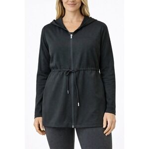 Isabella Activewear Women's Zip Front‎ Hooded Jacket Black Medium Drawstring NWT